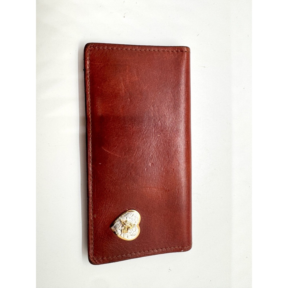 Texas Leather Mfg Western Barrel Racer Heart Bifold Wallet Brown Leather USA
